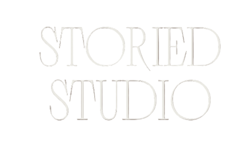 Text 'STORIED STUDIO' in a decorative font on a white background